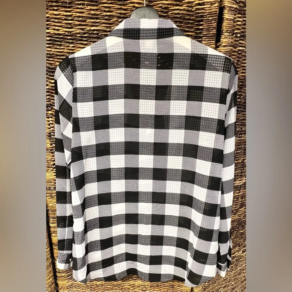 Michael Kors Black/White Plaid Shirt-‎ Small, Discoloration near snap in front